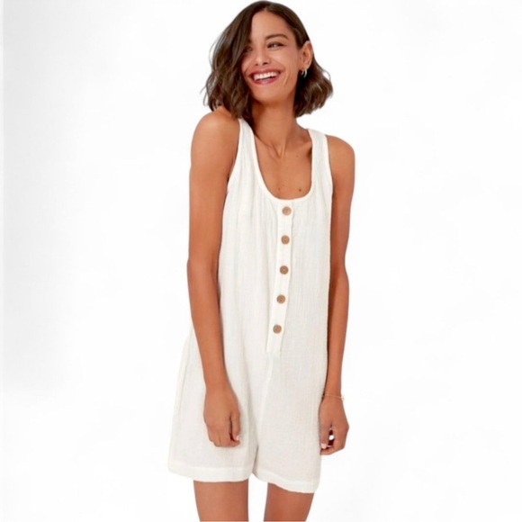 FAHERTY Dream Organic Cotton Gauze Jamsport Beach Romper White Size Medium - Picture 1 of 10